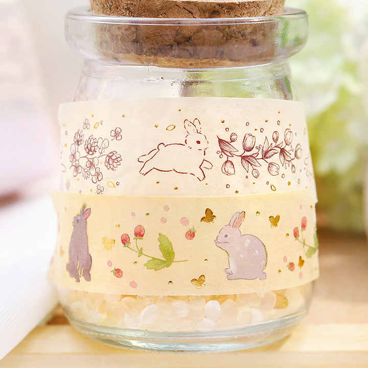 BGM Foil Stamping Masking Tape: Rabbit Country in Raspberry — BGM washi tape — decorative Japanese paper tape for journaling and craft, at Cityluxe Singapore
