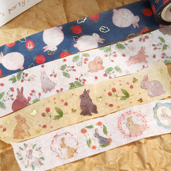 BGM Foil Stamping Masking Tape: Rabbit Country in Raspberry — BGM washi tape — decorative Japanese paper tape for journaling and craft, at Cityluxe Singapore