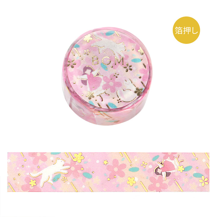 BGM Foil Stamping Masking Tape: Hana Monogatari in Peach Blossom — BGM washi tape — decorative Japanese paper tape for journaling and craft, at Cityluxe Singapore