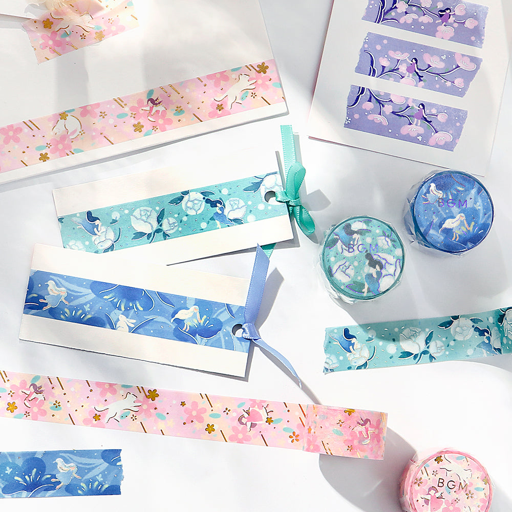 BGM Foil Stamping Masking Tape: Hana Monogatari in Peach Blossom — BGM washi tape — decorative Japanese paper tape for journaling and craft, at Cityluxe Singapore