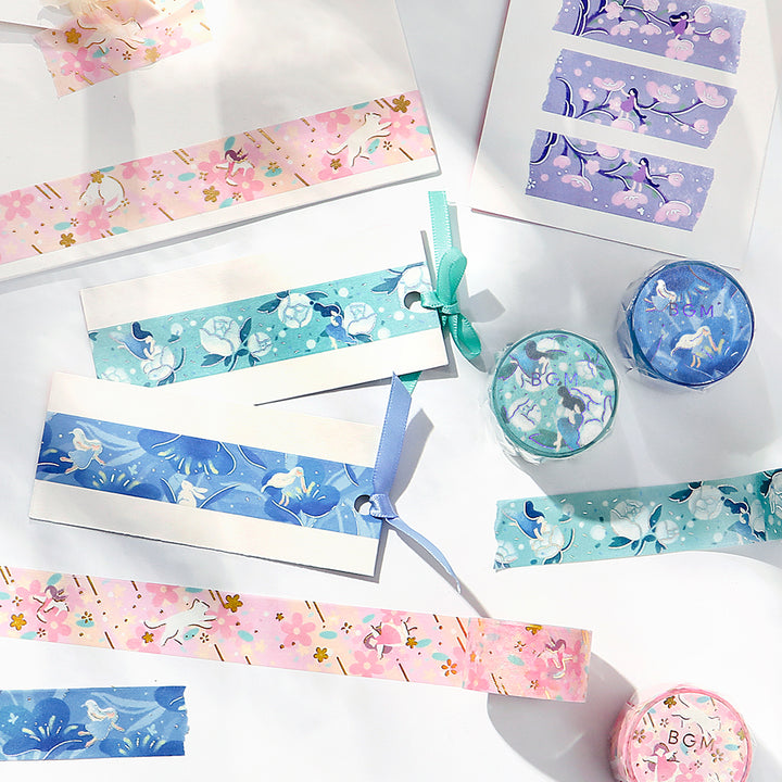 BGM Foil Stamping Masking Tape: Hana Monogatari in Peach Blossom — BGM washi tape — decorative Japanese paper tape for journaling and craft, at Cityluxe Singapore