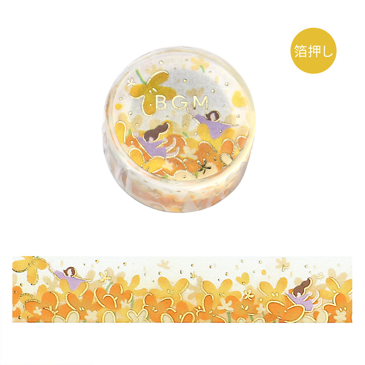 BGM Foil Stamping Masking Tape: Hana Monogatari in Flower Blizzard — BGM washi tape — decorative Japanese paper tape for journaling and craft, at Cityluxe Singapore