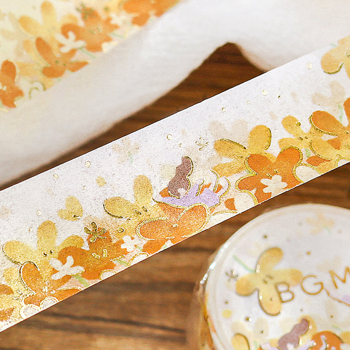 BGM Foil Stamping Masking Tape: Hana Monogatari in Flower Blizzard — BGM washi tape — decorative Japanese paper tape for journaling and craft, at Cityluxe Singapore