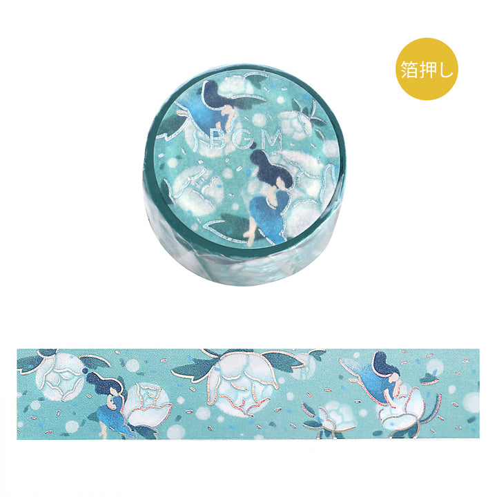 BGM Foil Stamping Masking Tape: Hana Monogatari in Blue Dream — BGM washi tape — decorative Japanese paper tape for journaling and craft, at Cityluxe Singapore