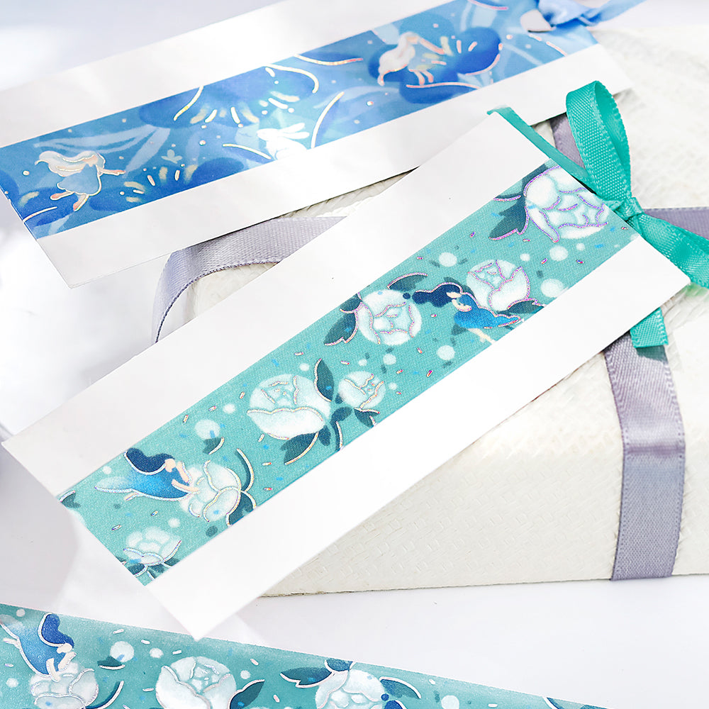 BGM Foil Stamping Masking Tape: Hana Monogatari in Blue Dream — BGM washi tape — decorative Japanese paper tape for journaling and craft, at Cityluxe Singapore