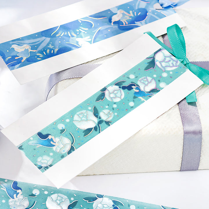 BGM Foil Stamping Masking Tape: Hana Monogatari in Blue Dream — BGM washi tape — decorative Japanese paper tape for journaling and craft, at Cityluxe Singapore
