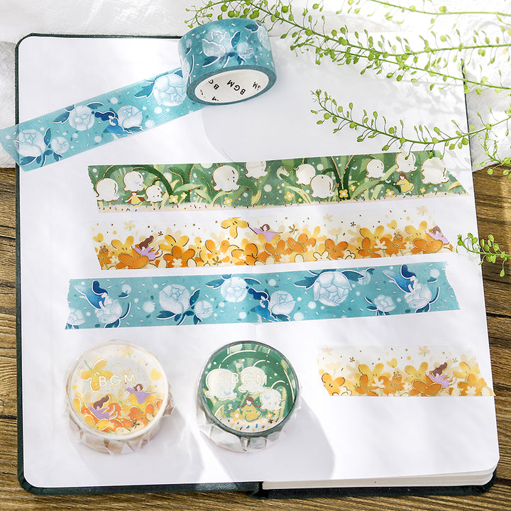 BGM Foil Stamping Masking Tape: Hana Monogatari in Hana Akari — BGM washi tape — decorative Japanese paper tape for journaling and craft, at Cityluxe Singapore