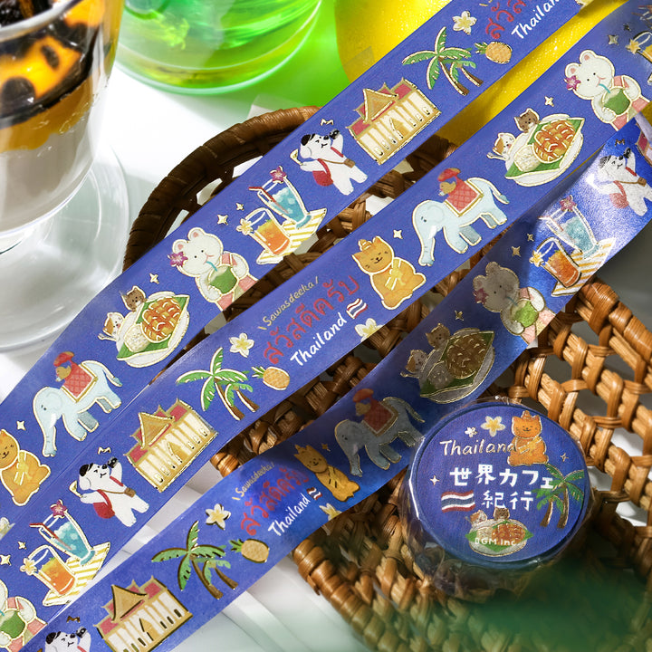 BGM Foil Stamping Masking Tape: World Cafe Travel in Thailand — BGM washi tape — decorative Japanese paper tape for journaling and craft, at Cityluxe Singapore