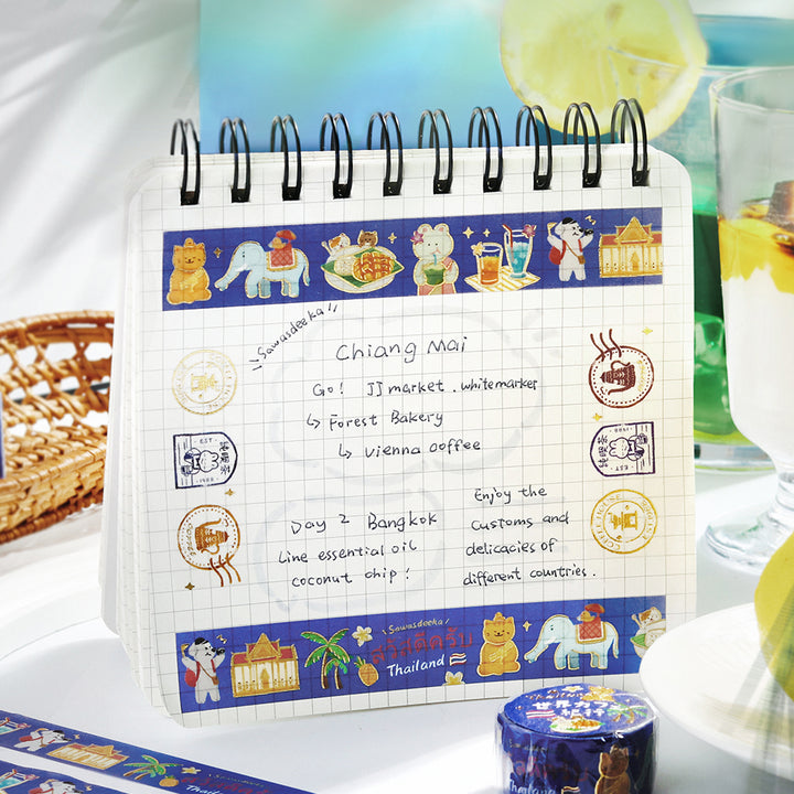 BGM Foil Stamping Masking Tape: World Cafe Travel in Thailand — BGM washi tape — decorative Japanese paper tape for journaling and craft, at Cityluxe Singapore