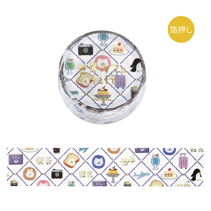 BGM Foil Stamping Masking Tape: World Cafe Travel in Mini Stamps — BGM washi tape — decorative Japanese paper tape for journaling and craft, at Cityluxe Singapore