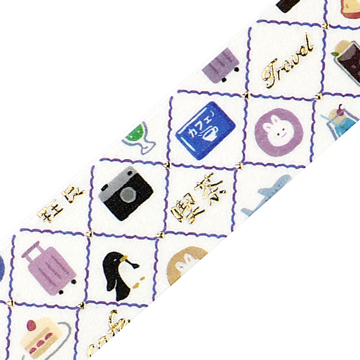 BGM Foil Stamping Masking Tape: World Cafe Travel in Mini Stamps — BGM washi tape — decorative Japanese paper tape for journaling and craft, at Cityluxe Singapore