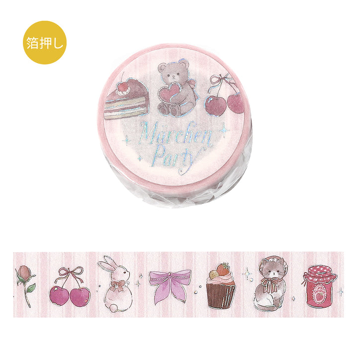 BGM Foil Stamping Masking Tape: Fairy Tale Party in Strawberry — BGM washi tape — decorative Japanese paper tape for journaling and craft, at Cityluxe Singapore