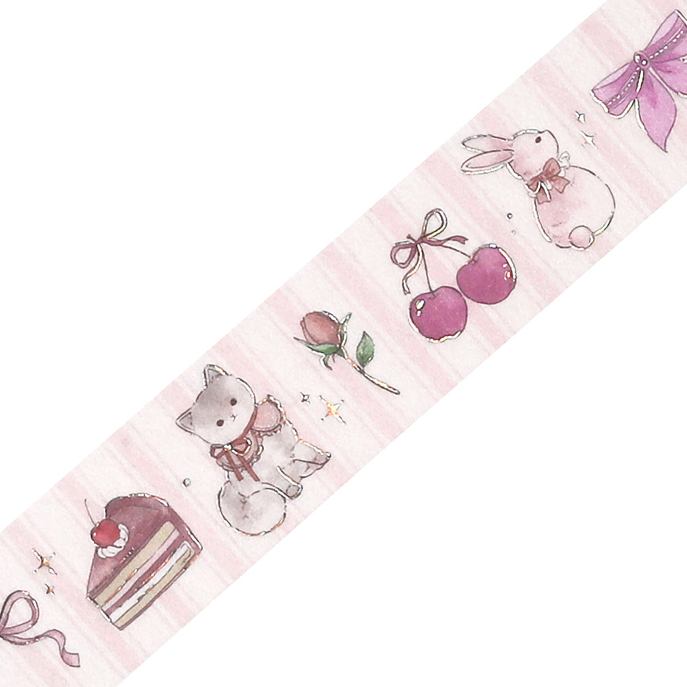 BGM Foil Stamping Masking Tape: Fairy Tale Party in Strawberry — BGM washi tape — decorative Japanese paper tape for journaling and craft, at Cityluxe Singapore