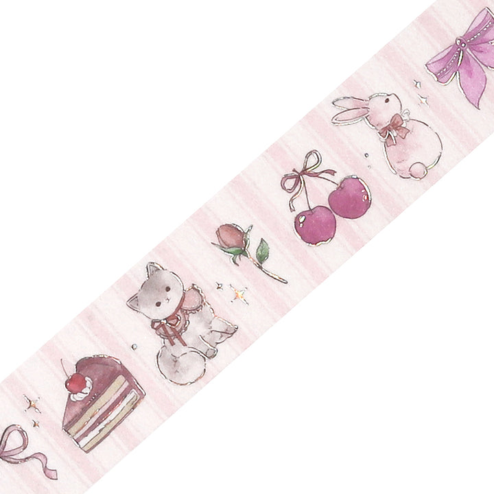 BGM Foil Stamping Masking Tape: Fairy Tale Party in Strawberry — BGM washi tape — decorative Japanese paper tape for journaling and craft, at Cityluxe Singapore