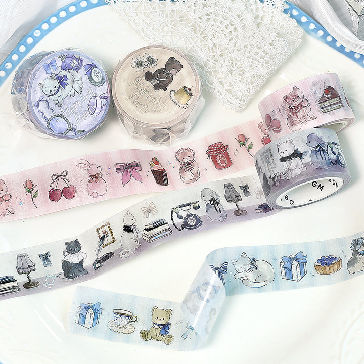 BGM Foil Stamping Masking Tape: Fairy Tale Party in Strawberry — BGM washi tape — decorative Japanese paper tape for journaling and craft, at Cityluxe Singapore