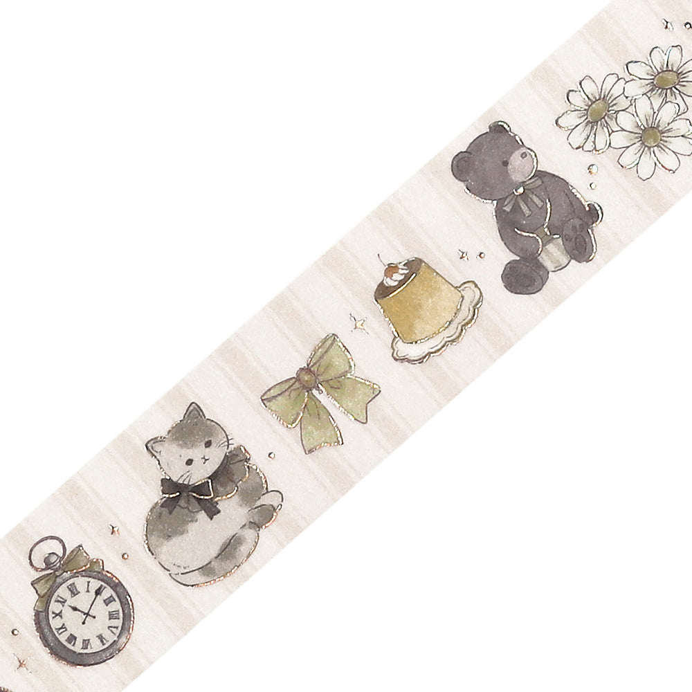 BGM Foil Stamping Masking Tape: Fairy Tale Party in Milk Tea — BGM washi tape — decorative Japanese paper tape for journaling and craft, at Cityluxe Singapore