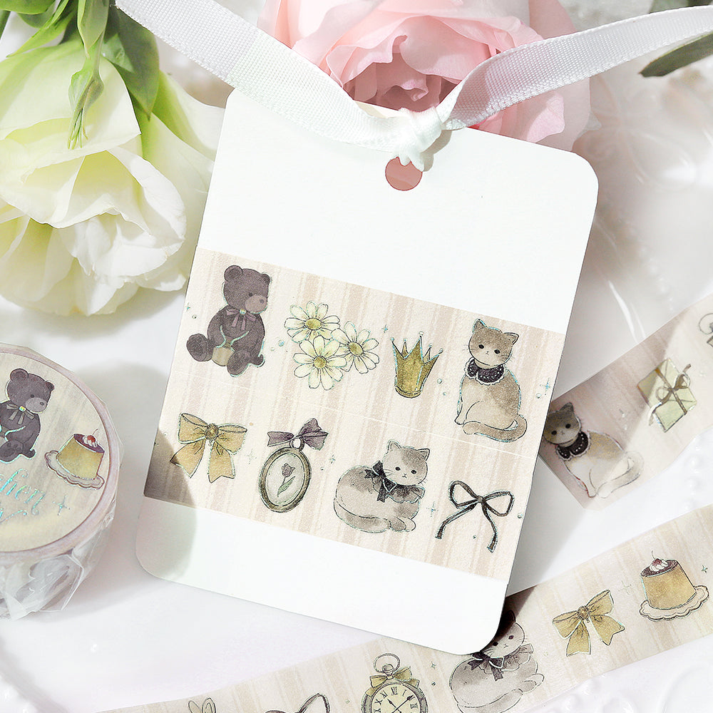 BGM Foil Stamping Masking Tape: Fairy Tale Party in Milk Tea — BGM washi tape — decorative Japanese paper tape for journaling and craft, at Cityluxe Singapore