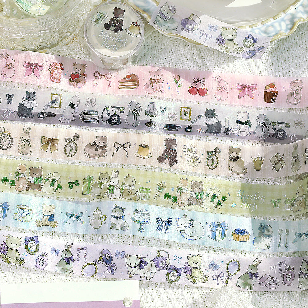 BGM Foil Stamping Masking Tape: Fairy Tale Party in Milk Tea — BGM washi tape — decorative Japanese paper tape for journaling and craft, at Cityluxe Singapore