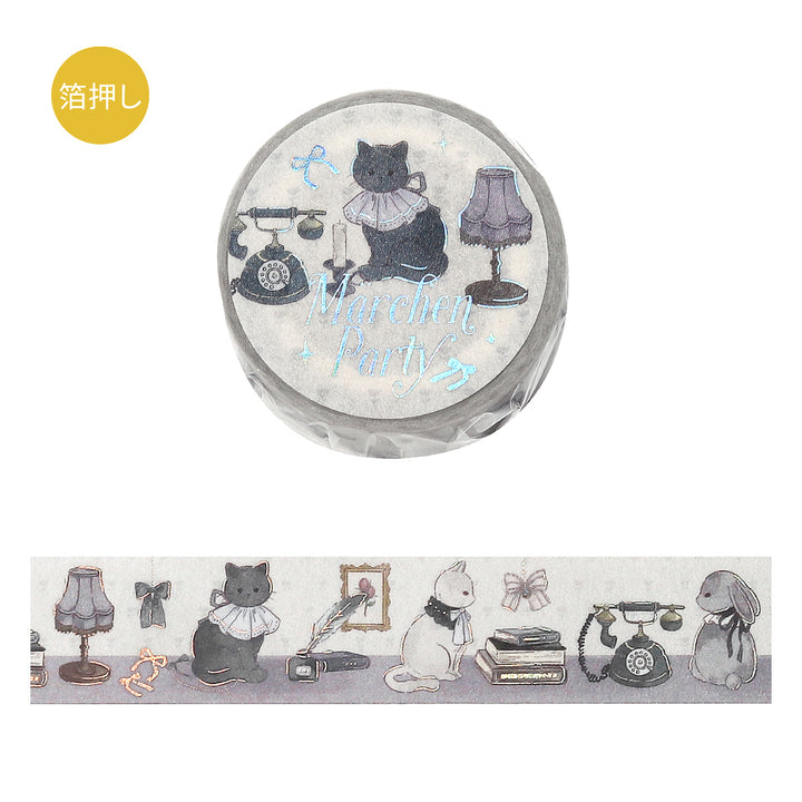 BGM Foil Stamping Masking Tape: Fairy Tale Party in Silver Gray — BGM washi tape — decorative Japanese paper tape for journaling and craft, at Cityluxe Singapore