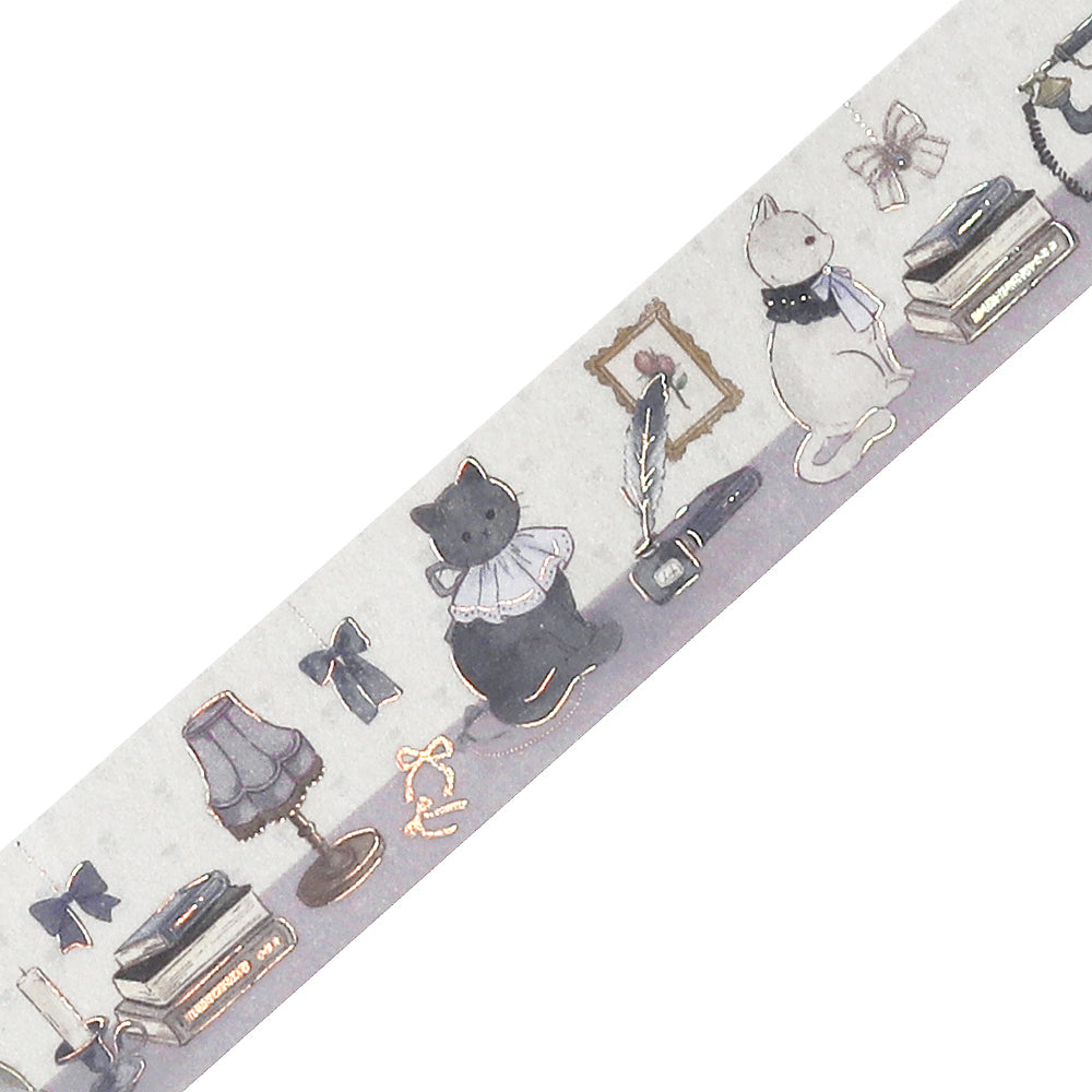 BGM Foil Stamping Masking Tape: Fairy Tale Party in Silver Gray — BGM washi tape — decorative Japanese paper tape for journaling and craft, at Cityluxe Singapore