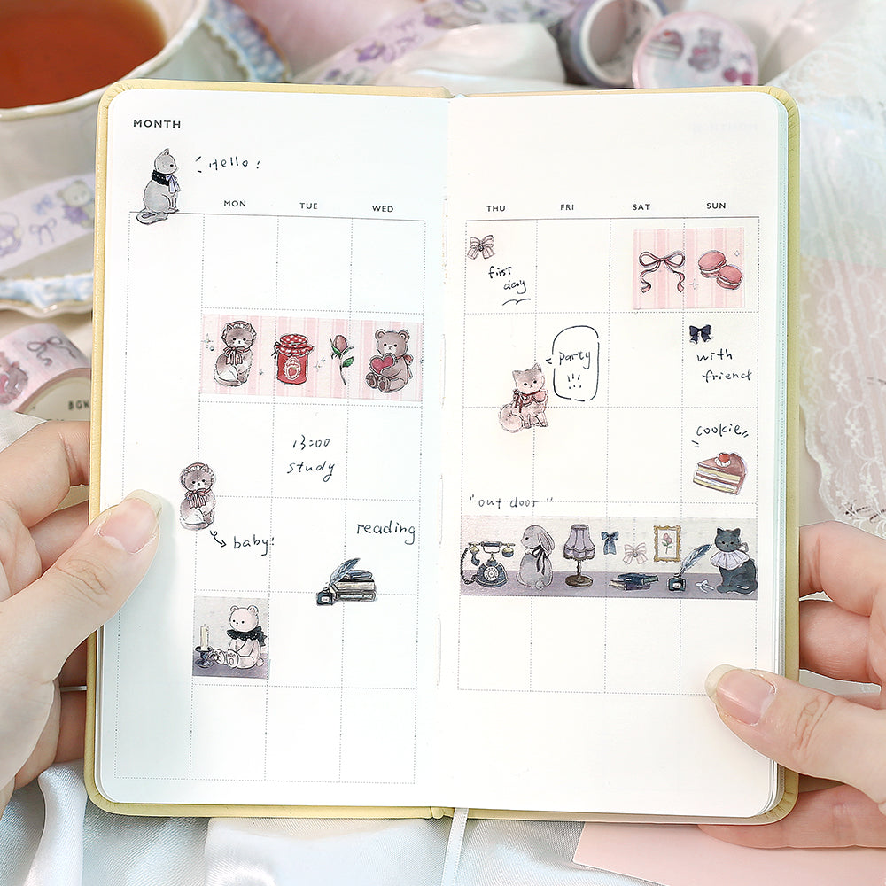 BGM Foil Stamping Masking Tape: Fairy Tale Party in Silver Gray — BGM washi tape — decorative Japanese paper tape for journaling and craft, at Cityluxe Singapore