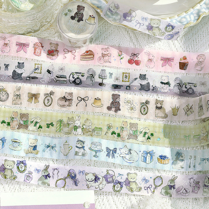 BGM Foil Stamping Masking Tape: Fairy Tale Party in Silver Gray — BGM washi tape — decorative Japanese paper tape for journaling and craft, at Cityluxe Singapore