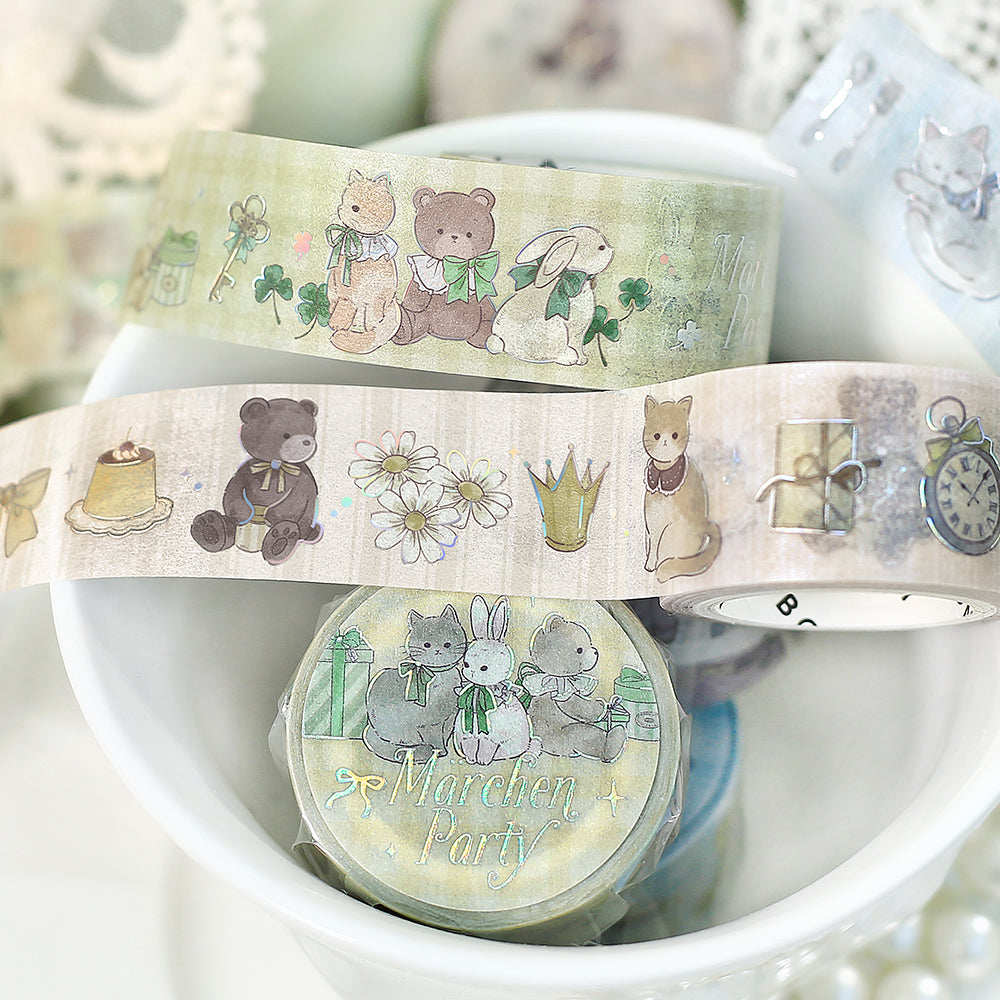 BGM Foil Stamping Masking Tape: Fairy Tale Party in Garden — BGM washi tape — decorative Japanese paper tape for journaling and craft, at Cityluxe Singapore