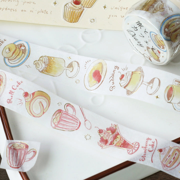 BGM Foil Stamping Masking Tape: Travel, Cafe, and Diary - Honey — roll side