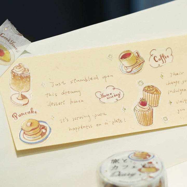 BGM Foil Stamping Masking Tape: Travel, Cafe, and Diary - Honey — with packaging