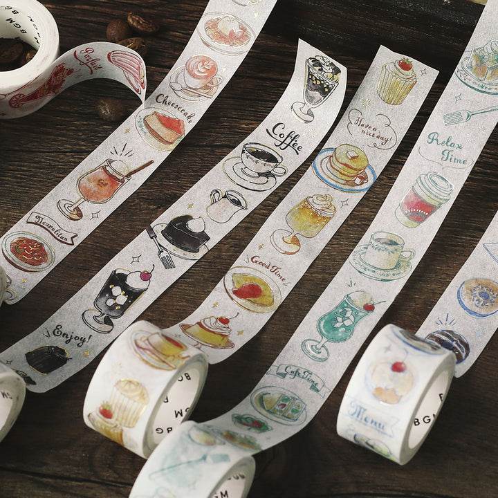 BGM Foil Stamping Masking Tape: Travel, Cafe, and Diary - Honey — applied on surface