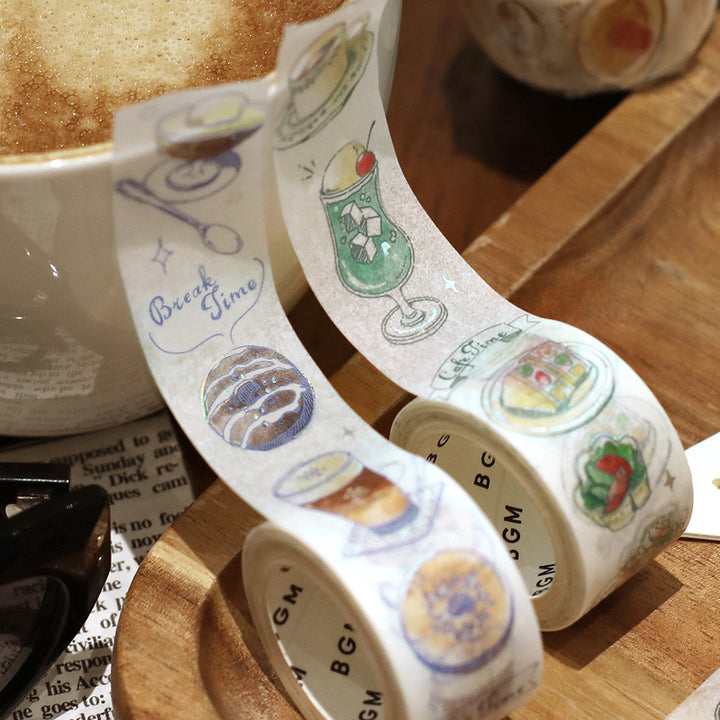 BGM Foil Stamping Masking Tape: Travel, Cafe, and Diary - Mocha — roll side