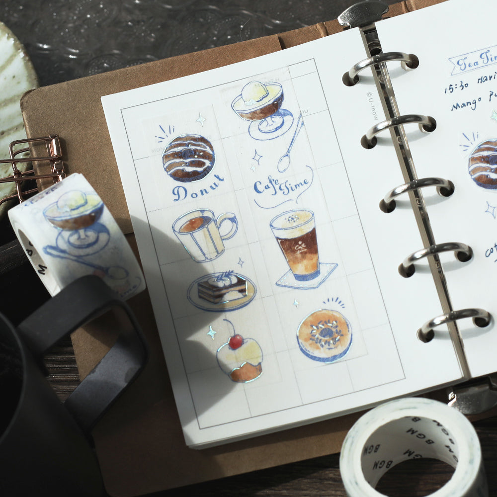 BGM Foil Stamping Masking Tape: Travel, Cafe, and Diary - Mocha — with packaging