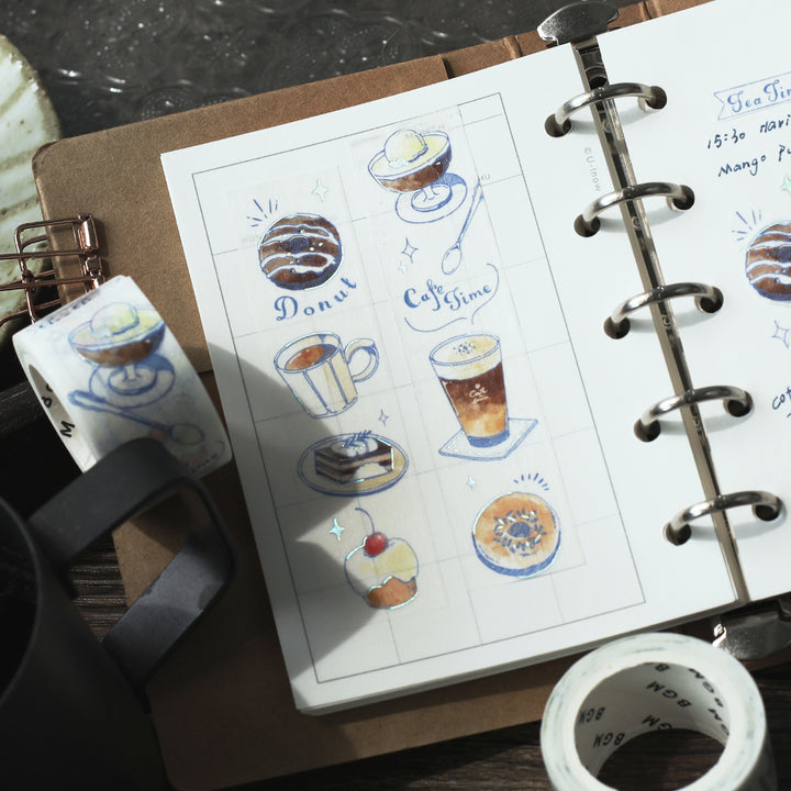 BGM Foil Stamping Masking Tape: Travel, Cafe, and Diary - Mocha — with packaging