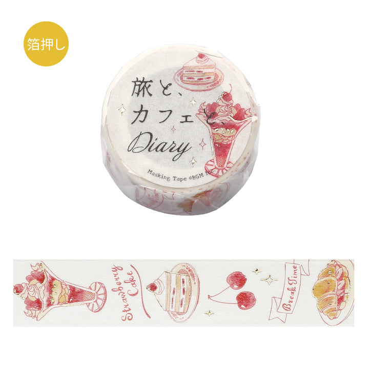 BGM Foil Stamping Masking Tape: Travel, Cafe, and Diary - Rose — roll front