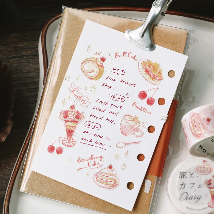 BGM Foil Stamping Masking Tape: Travel, Cafe, and Diary - Rose — roll side
