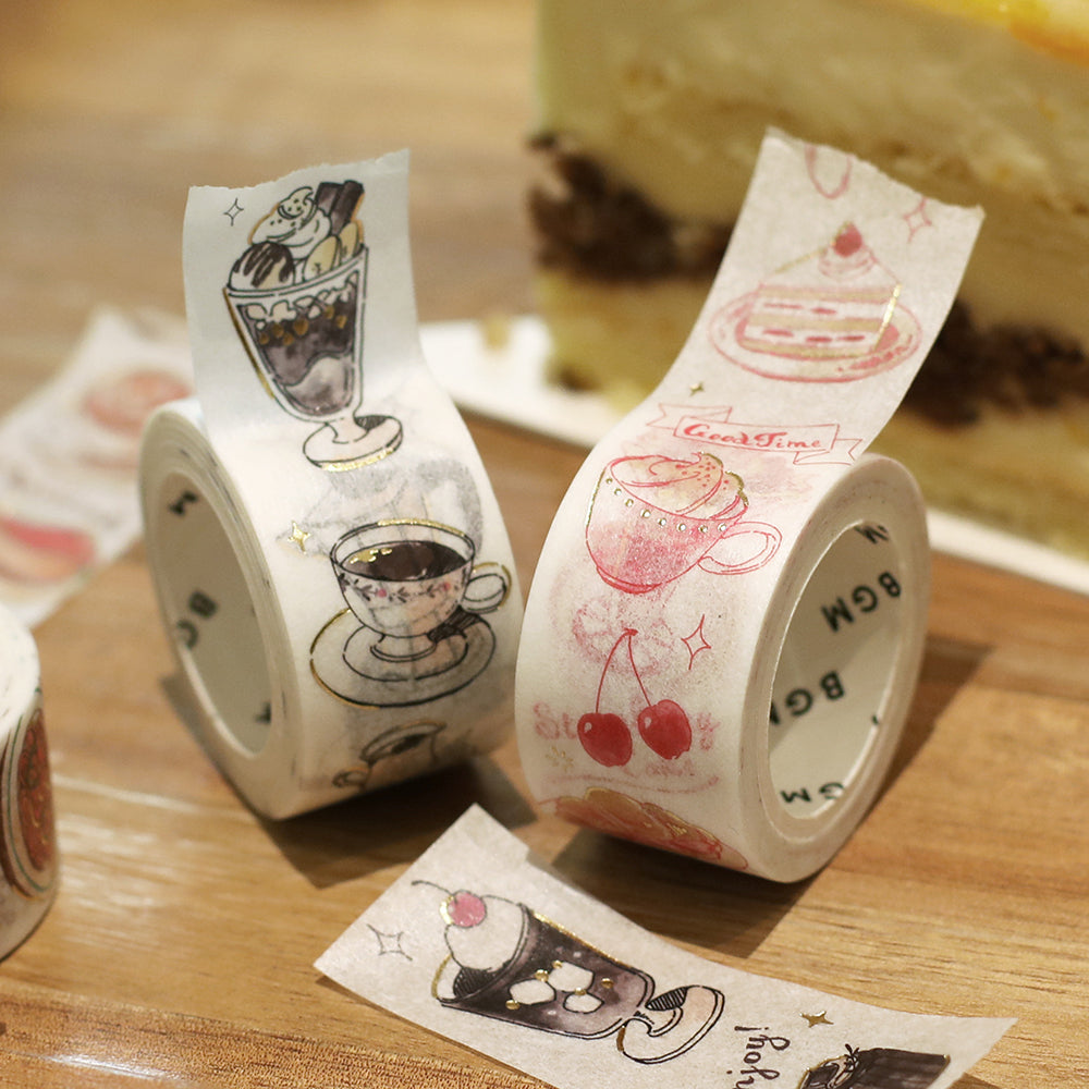 BGM Foil Stamping Masking Tape: Travel, Cafe, and Diary - Rose — with packaging
