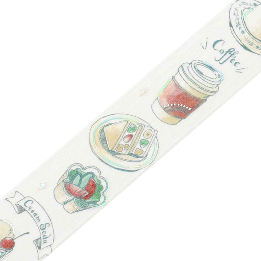 BGM Foil Stamping Masking Tape: Travel, Cafe, and Diary - Mint — pattern detail