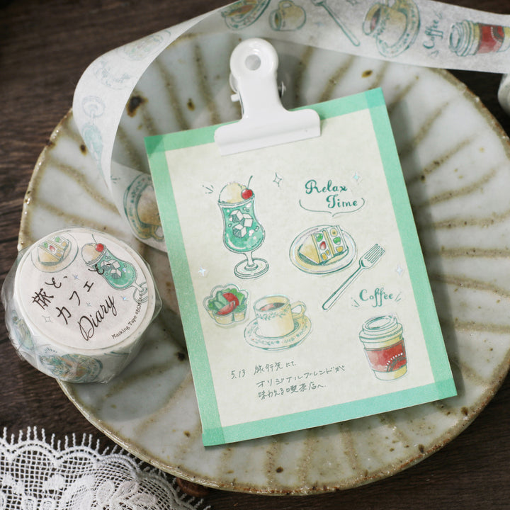 BGM Foil Stamping Masking Tape: Travel, Cafe, and Diary - Mint — roll side