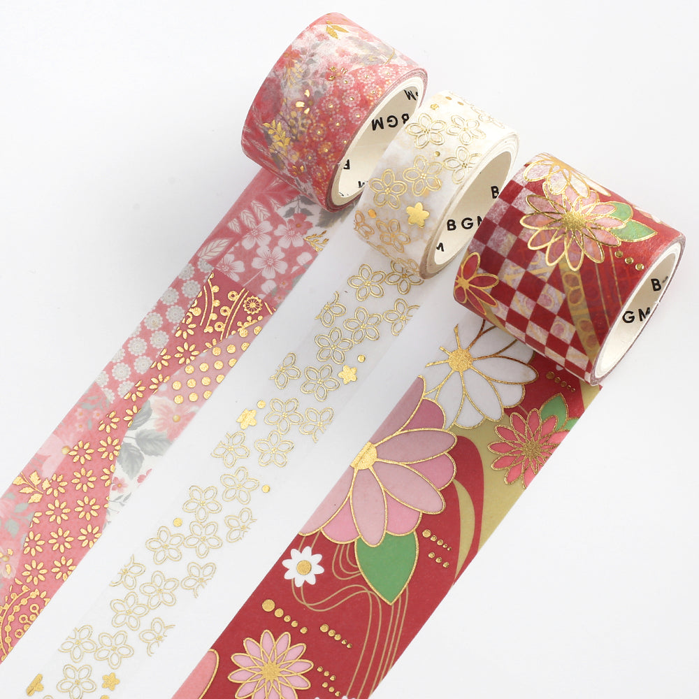 BGM Foil Stamping Masking Tape: The Color of Kimono in Crimson — BGM washi tape — decorative Japanese paper tape for journaling and craft, at Cityluxe Singapore