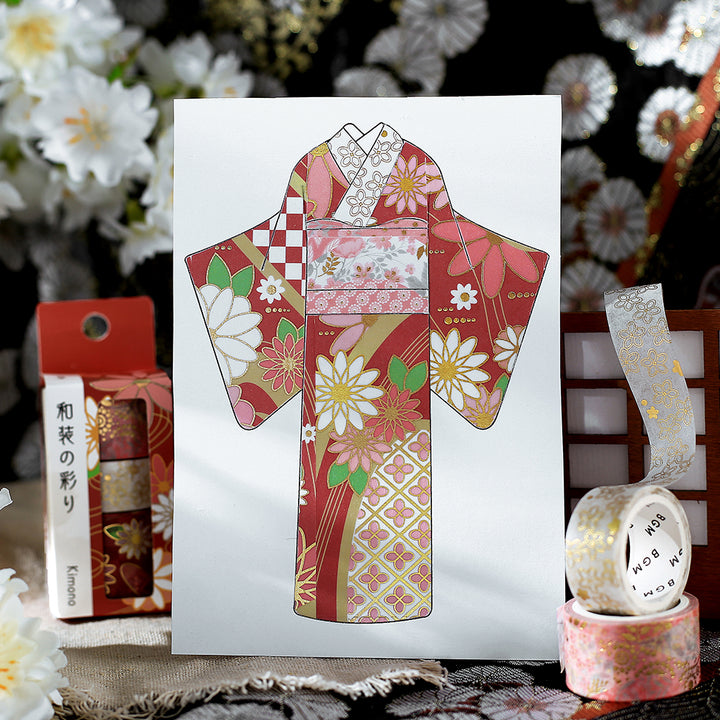 BGM Foil Stamping Masking Tape: The Color of Kimono in Crimson — BGM washi tape — decorative Japanese paper tape for journaling and craft, at Cityluxe Singapore