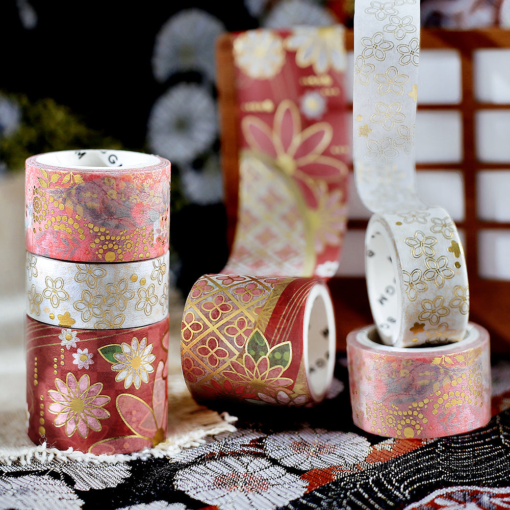 BGM Foil Stamping Masking Tape: The Color of Kimono in Crimson — BGM washi tape — decorative Japanese paper tape for journaling and craft, at Cityluxe Singapore