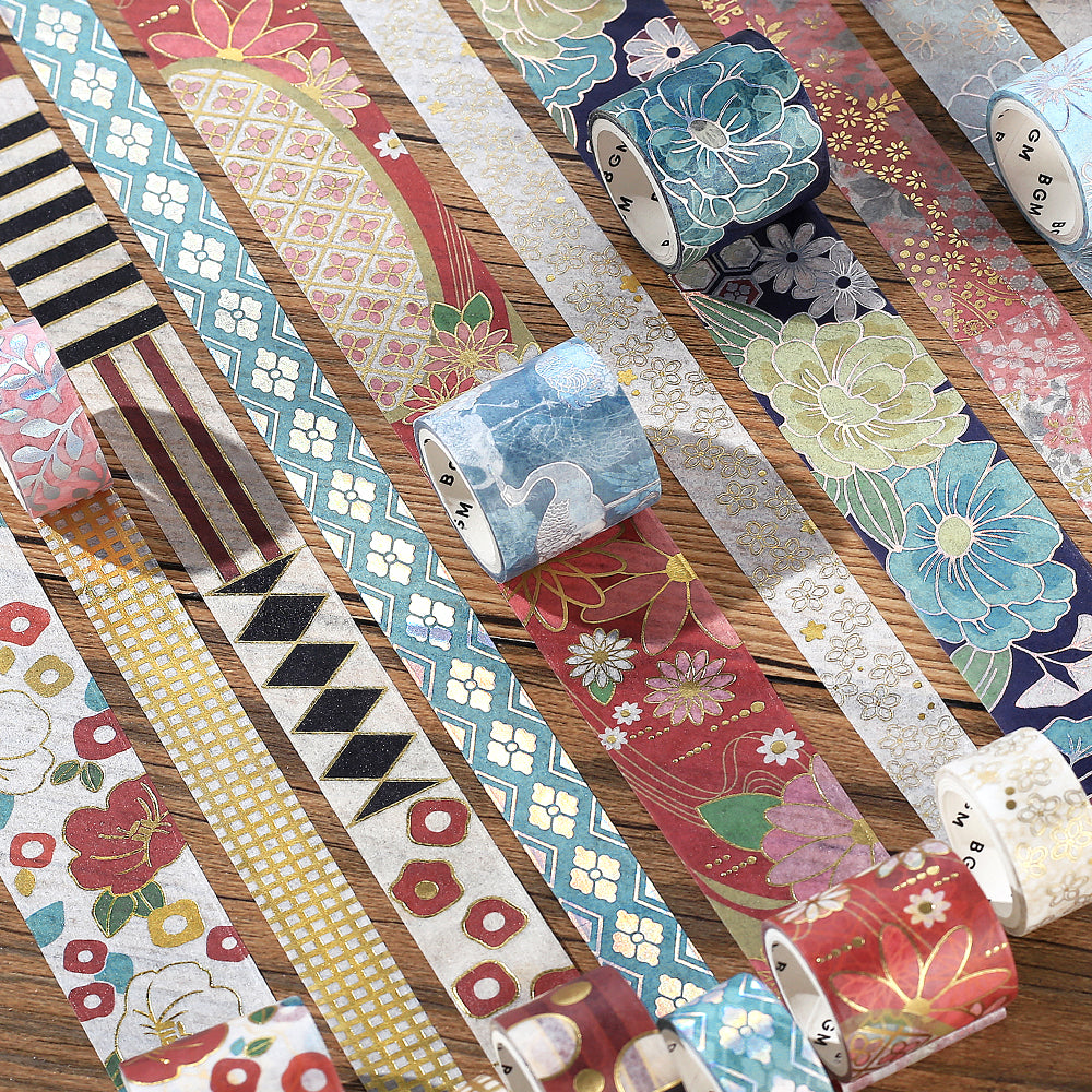 BGM Foil Stamping Masking Tape: The Color of Kimono in Crimson — BGM washi tape — decorative Japanese paper tape for journaling and craft, at Cityluxe Singapore