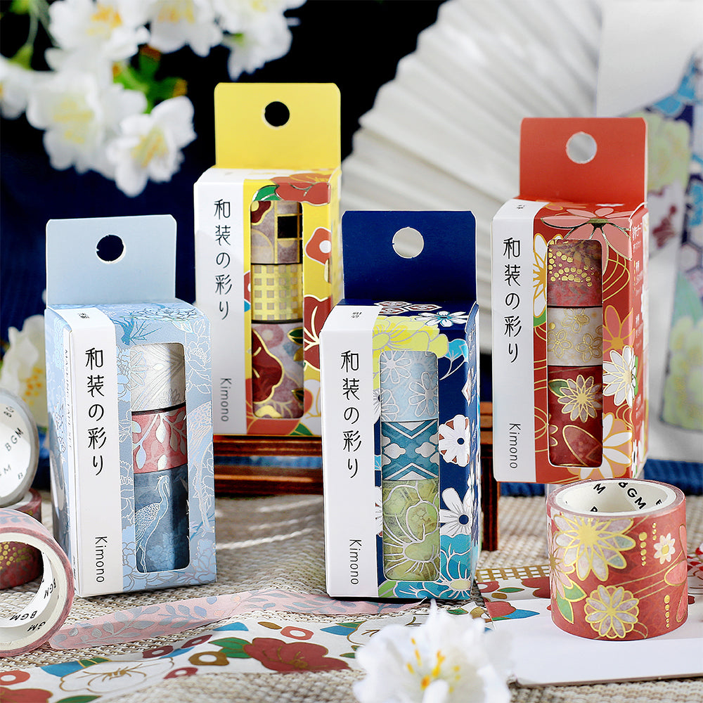 BGM Foil Stamping Masking Tape: The Color of Kimono in Crimson — BGM washi tape — decorative Japanese paper tape for journaling and craft, at Cityluxe Singapore
