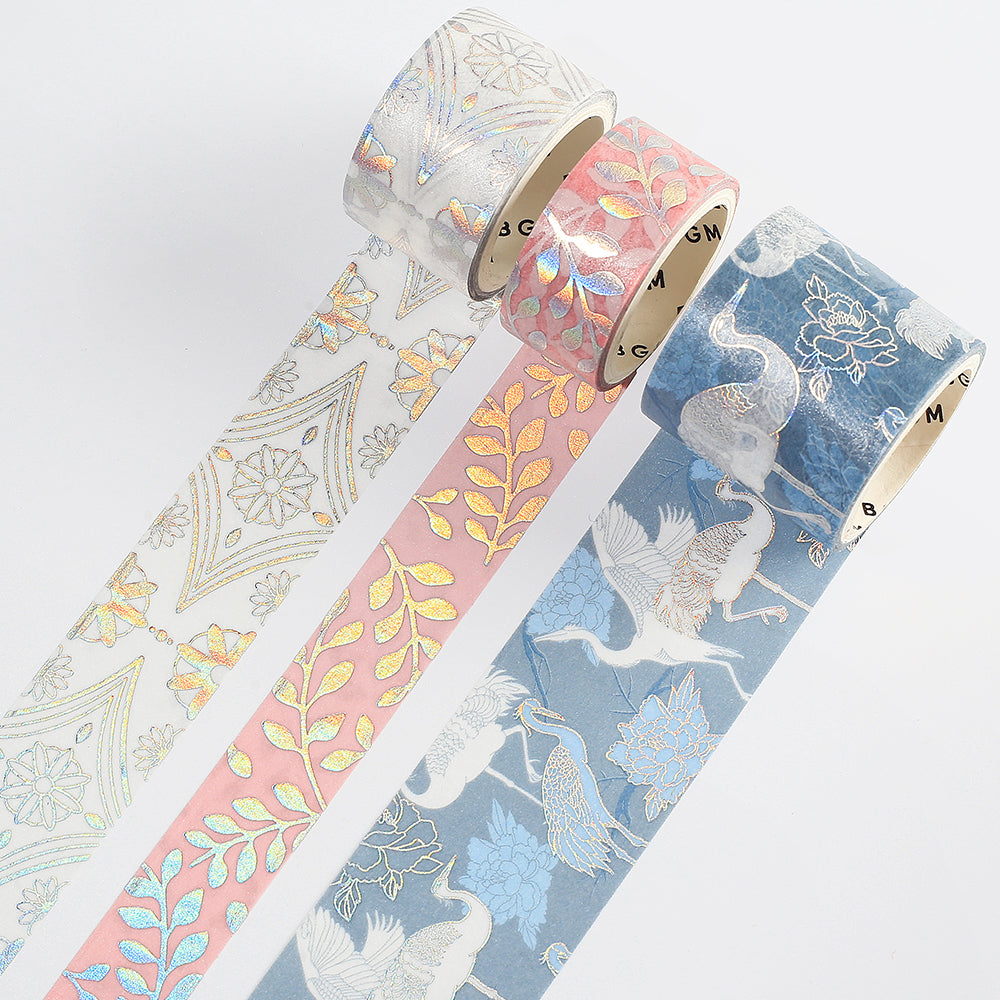 BGM Foil Stamping Masking Tape: The Color of Kimono in Light Indigo — BGM washi tape — decorative Japanese paper tape for journaling and craft, at Cityluxe Singapore