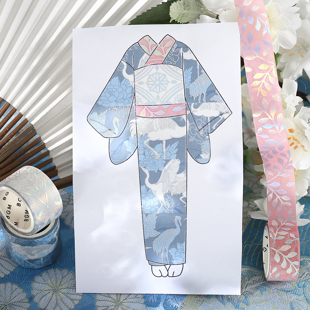 BGM Foil Stamping Masking Tape: The Color of Kimono in Light Indigo — BGM washi tape — decorative Japanese paper tape for journaling and craft, at Cityluxe Singapore