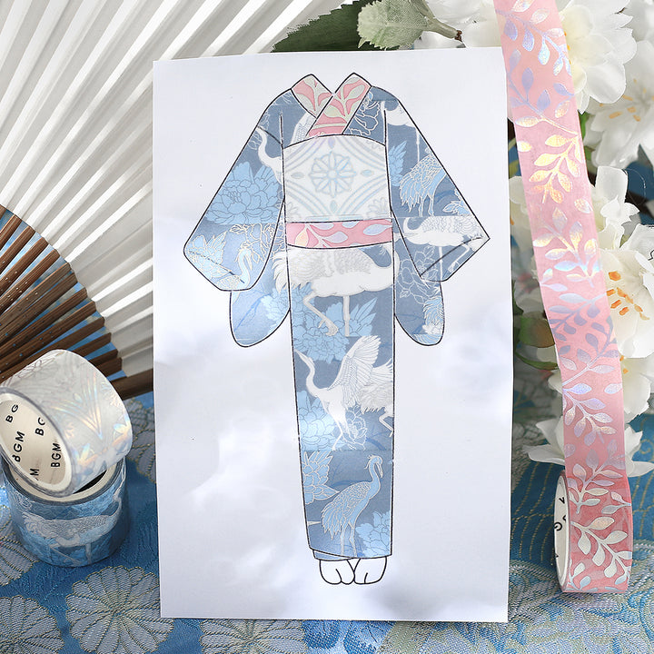 BGM Foil Stamping Masking Tape: The Color of Kimono in Light Indigo — BGM washi tape — decorative Japanese paper tape for journaling and craft, at Cityluxe Singapore