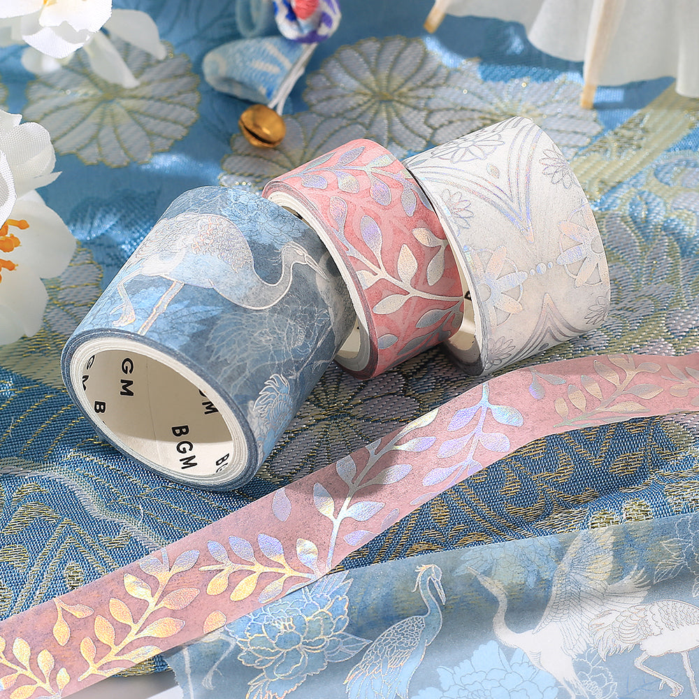 BGM Foil Stamping Masking Tape: The Color of Kimono in Light Indigo — BGM washi tape — decorative Japanese paper tape for journaling and craft, at Cityluxe Singapore
