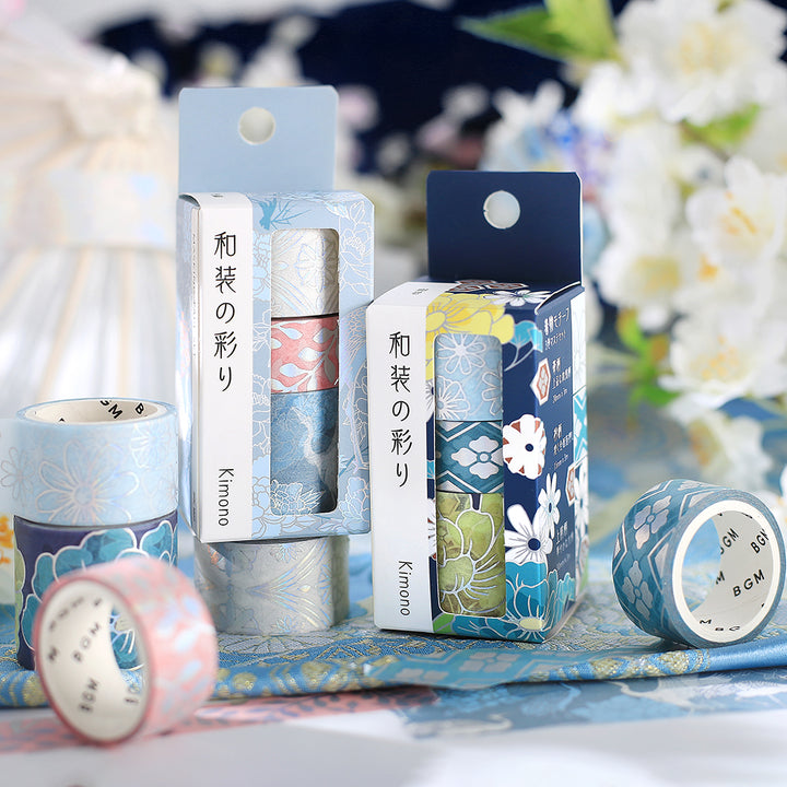 BGM Foil Stamping Masking Tape: The Color of Kimono in Light Indigo — BGM washi tape — decorative Japanese paper tape for journaling and craft, at Cityluxe Singapore