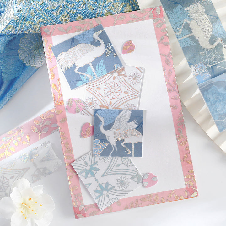 BGM Foil Stamping Masking Tape: The Color of Kimono in Light Indigo — BGM washi tape — decorative Japanese paper tape for journaling and craft, at Cityluxe Singapore