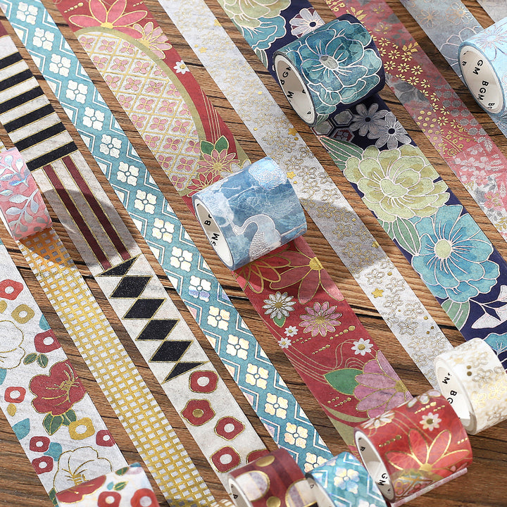 BGM Foil Stamping Masking Tape: The Color of Kimono in Light Indigo — BGM washi tape — decorative Japanese paper tape for journaling and craft, at Cityluxe Singapore